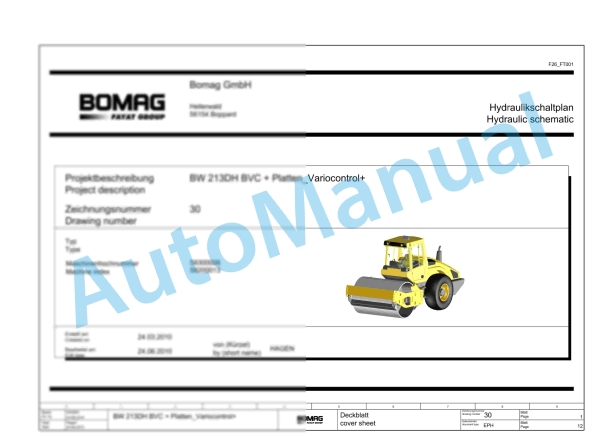 Bomag BW 213 DH-4 BVC Single Drum Vibratory Rollers Electric, Hydraulic Schematics Diagram 101583061106 - 101583061143