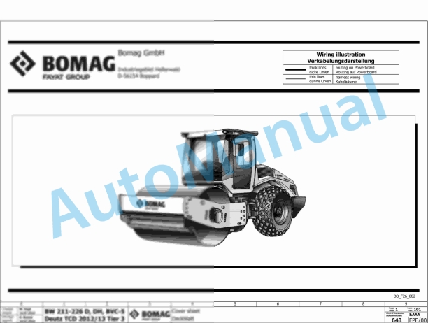 Bomag BW 213 PD-5 Single Drum Vibratory Rollers Electric, Hydraulic Schematics Diagram 101587591001 - 101587599999