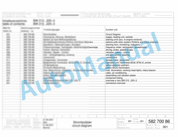 Bomag BW 216 D-3 Single Drum Vibratory Rollers Electric Schematics Diagram 101580401099 - 101580401154