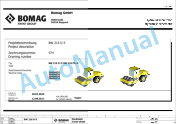 Bomag BW 216 D-5 TIER 3 Single Drum Vibratory Rollers Electric, Hydraulic Schematics Diagram 101586751001 - 101586759999