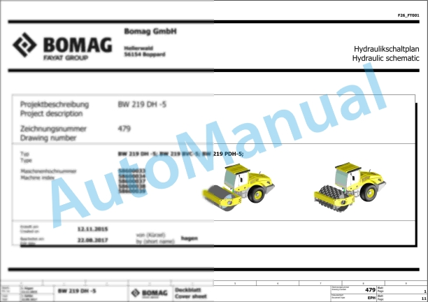 Bomag BW 219 BVC-5 Single Drum Vibratory Rollers Electric, Hydraulic Schematics Diagram 101586991001 - 101586999999