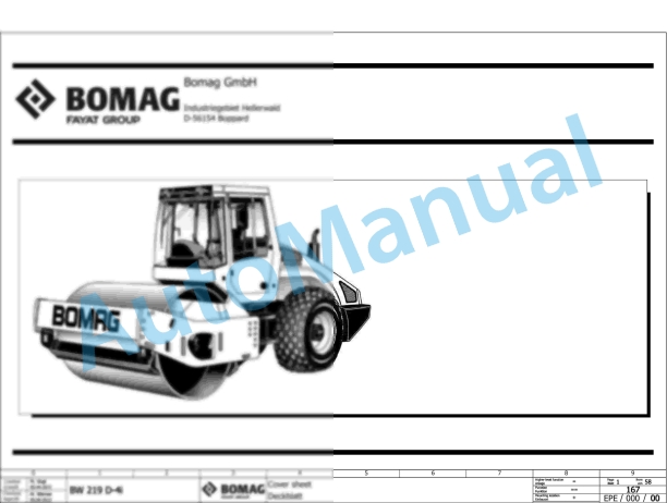 Bomag BW 219 D-4i Single Drum Vibratory Rollers Electric, Hydraulic Schematics Diagram 101585001001 - 101585001006
