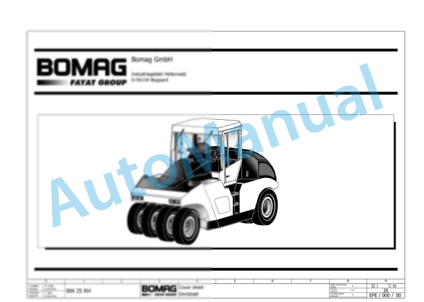 Bomag BW 25 RH Rubber Tyred Rollers Electric, Hydraulic Schematics Diagram 861538201002 - 861538201370