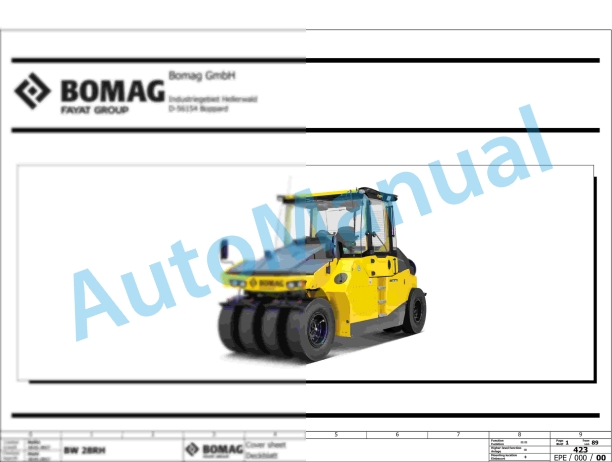 Bomag BW 28 RH Rubber Tyred Rollers Electric, Hydraulic Schematics Diagram 861538501001 - 861538501062