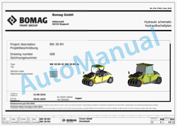 Bomag BW 28 RH Rubber Tyred Rollers Hydraulic Schematics Diagram 961538501063 - 961538509999