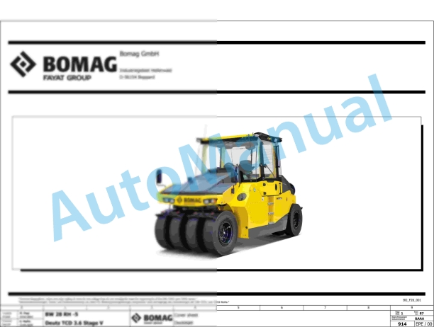 Bomag BW 28 RH TIER 4f STAGE V Rubber Tyred Rollers Electric, Hydraulic Schematics Diagram 961538551001 - 961538559999