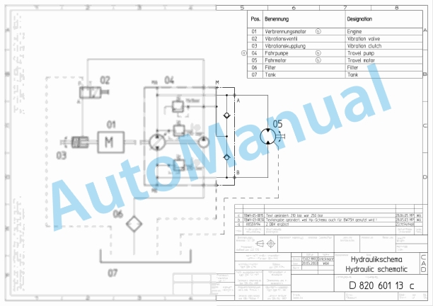 Bomag BW 65 H Walk Behind Double Drum Vibratory Roller Hydraulic Schematics Diagram 101100731821 - 101100731878