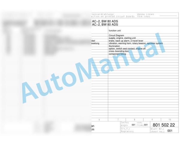 Bomag BW 80 AD-2 Tandem Vibratory Rollers Electric, Hydraulic Schematics Diagram 101460422658 - 101460428230-3