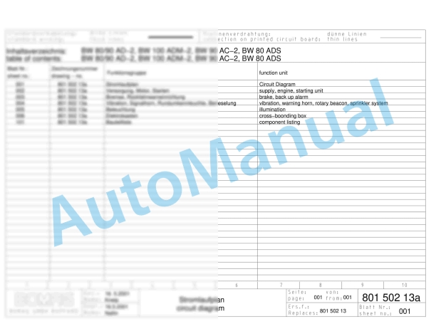 Bomag BW 90 AC-2 Combination Rollers Electric, Hydraulic Schematics Diagram 101460721125 - 101460721444