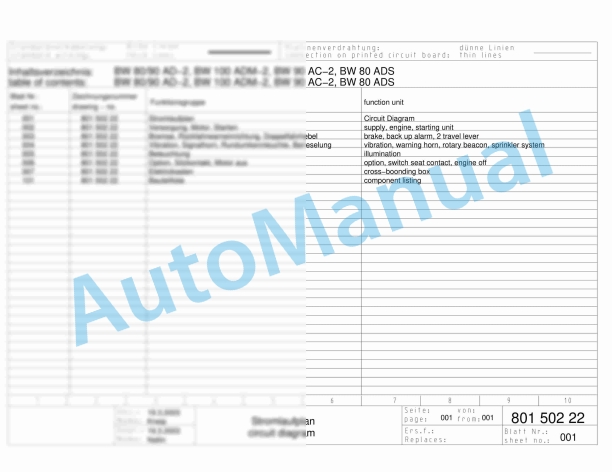 Bomag BW 90 AC-2 Combination Rollers Electric, Hydraulic Schematics Diagram 101460761001 - 101460761004