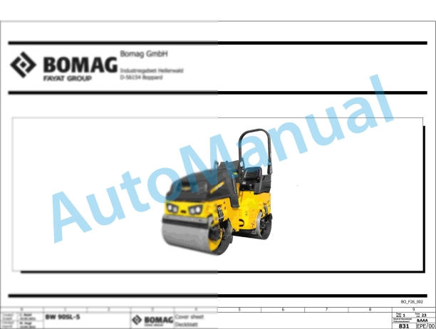 Bomag BW 90 SL-5 CC Tandem Vibratory Rollers Electric, Hydraulic Schematics Diagram 961834801001 - 961834809999
