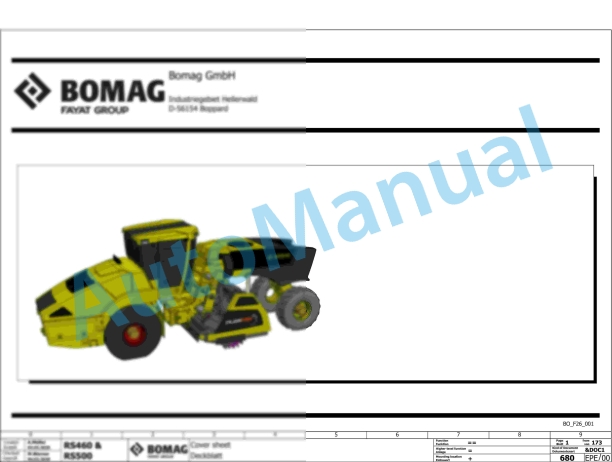 Bomag RS 460 Stage V Soil Stabilizer - Asphalt Recycler Electric, Hydraulic Schematics Diagram 101590181001 - 101590189999
