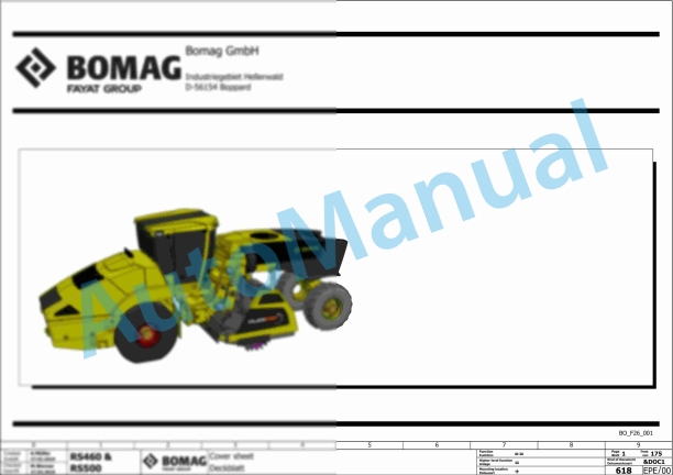 Bomag RS 460 Tier 3A Soil Stabilizer - Asphalt Recycler Electric, Hydraulic Schematics Diagram 101590151011 - 101590159999