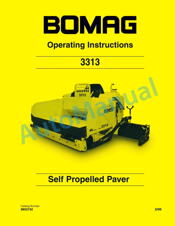 Bomag 3313 Self Propelled Paver Operating Instructions 0852742