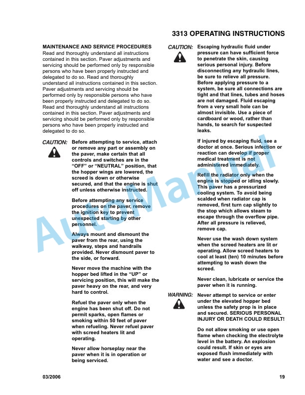 Bomag 3313 Self Propelled Paver Operating Instructions 0852742-5