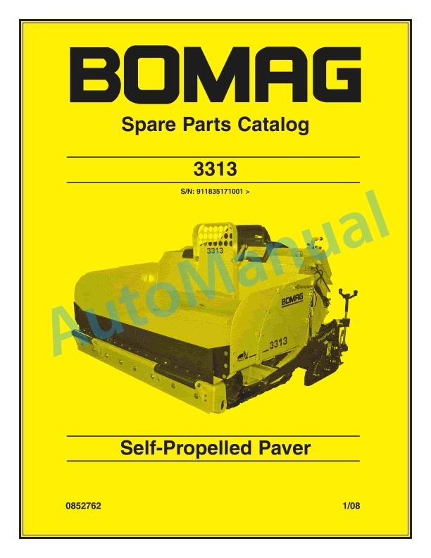 Bomag 3313 Self Propelled Paver Spare Parts Catalogue 0852762