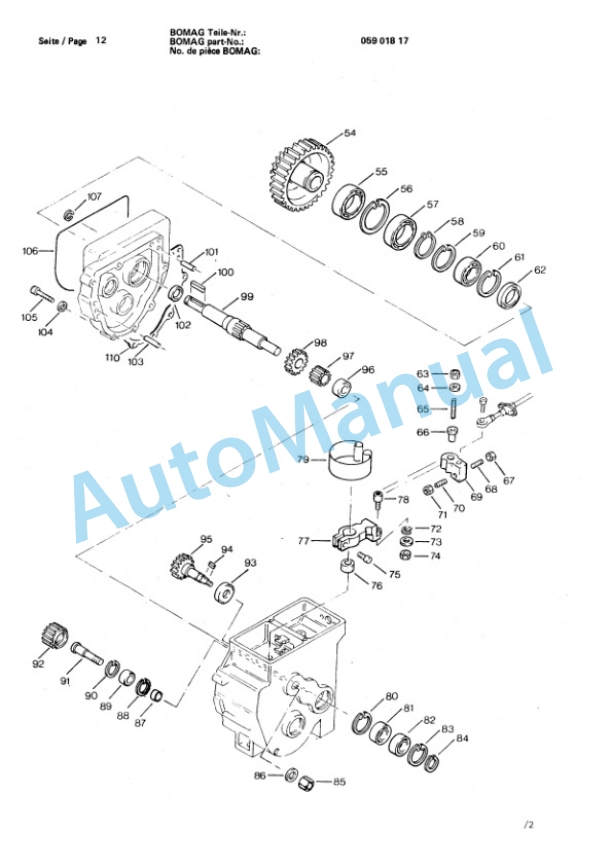 Bomag 55 E Double Vibratory Roller Spare Parts Catalogue 00811020-2