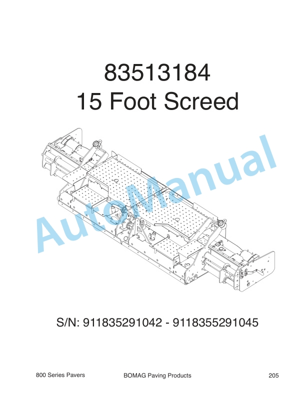 Bomag 815-2 Self Propelled Paver Spare Parts Catalogue 0852807-3