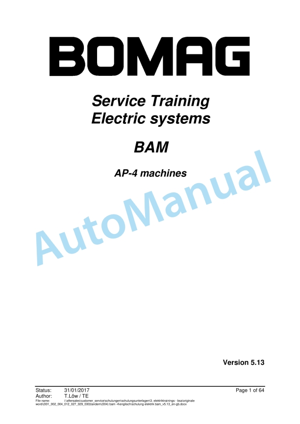 Bomag BAM AP-4 Machine Electric Systems Service Training