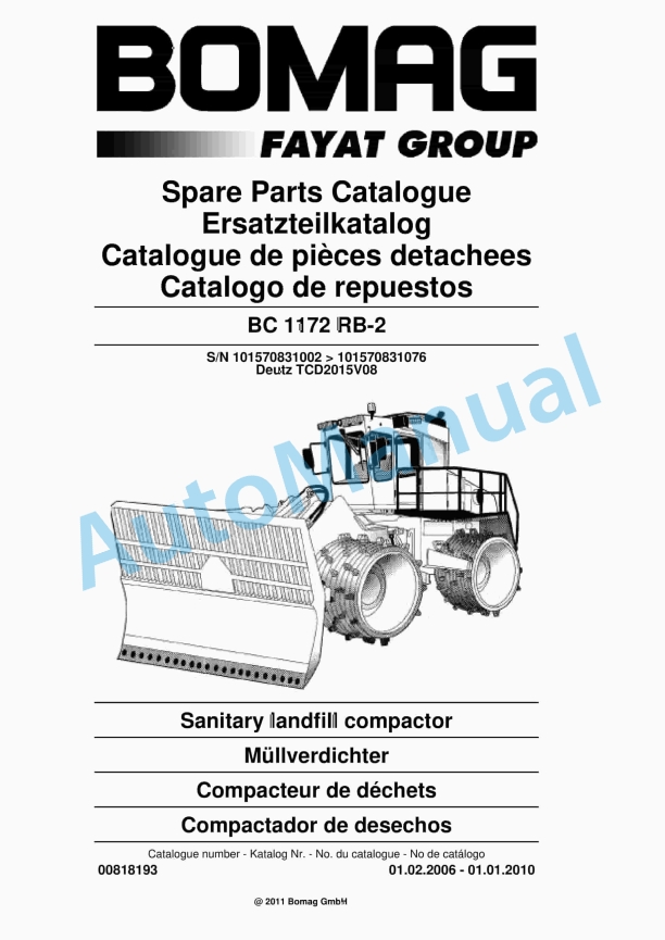Bomag BC 1172 RB-2 Sanitary Landfill Compactor Spare Parts Catalogue 00818193