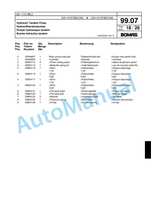 Bomag BC 1172 RB-2 Sanitary Landfill Compactor Spare Parts Catalogue 00818193-4