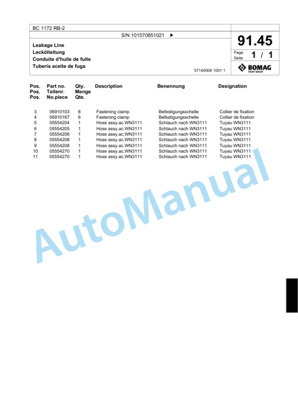 Bomag BC 1172 RB-2 Sanitary Landfill Compactor Spare Parts Catalogue 00818703-3