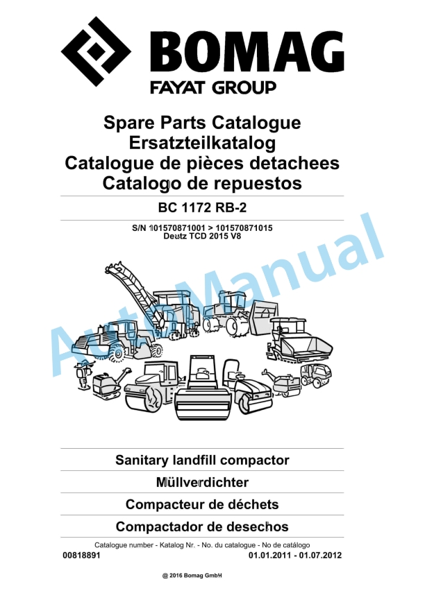 Bomag BC 1172 RB-2 Sanitary Landfill Compactor Spare Parts Catalogue 00818891