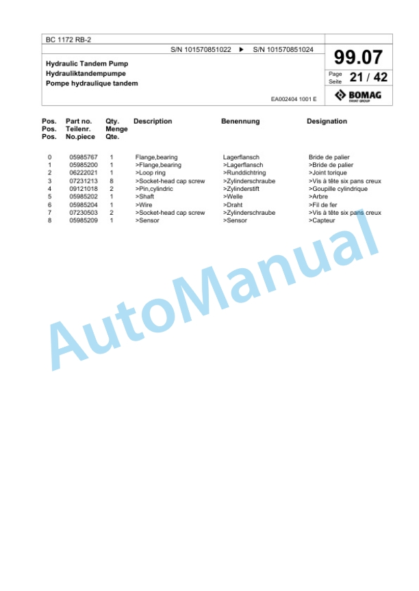 Bomag BC 1172 RB-2 Sanitary Landfill Compactor Spare Parts Catalogue 00824625-4