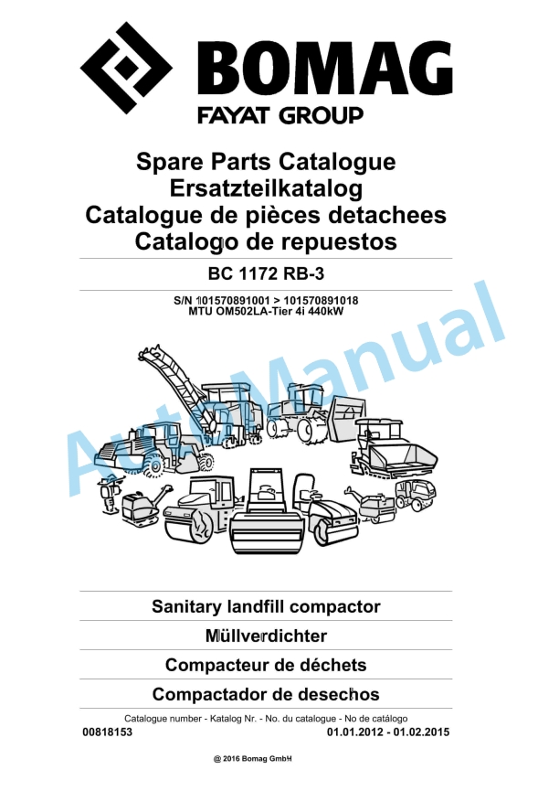 Bomag BC 1172 RB-3 Sanitary Landfill Compactor Spare Parts Catalogue 00818153
