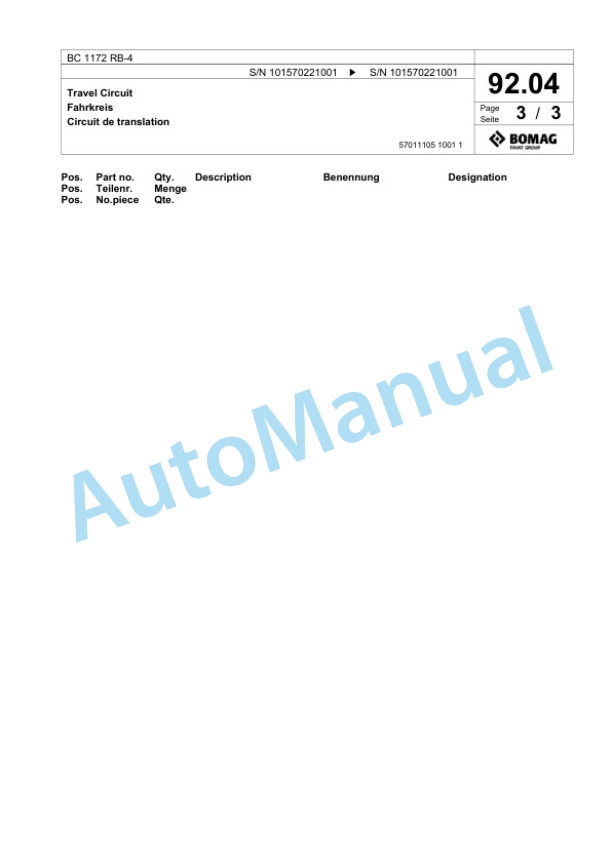Bomag BC 1172 RB-4 Sanitary Landfill Compactor Spare Parts Catalogue 00824901-3