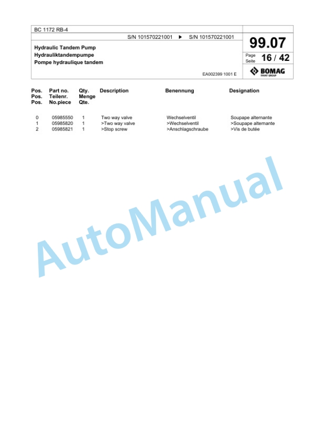Bomag BC 1172 RB-4 Sanitary Landfill Compactor Spare Parts Catalogue 00824901-4