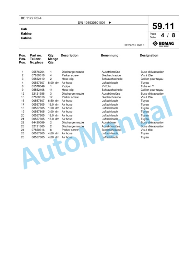 Bomag BC 1172 RB-4 Sanitary Landfill Compactor Spare Parts Catalogue 00825771-2