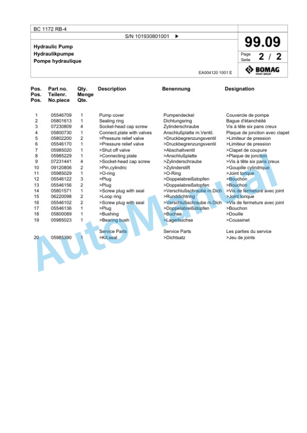 Bomag BC 1172 RB-4 Sanitary Landfill Compactor Spare Parts Catalogue 00825771-4