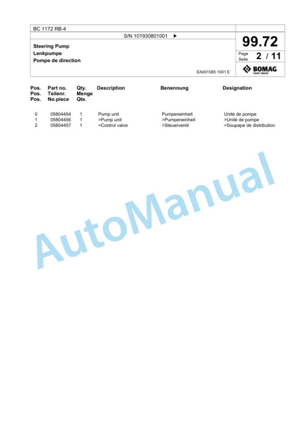 Bomag BC 1172 RB-4 Sanitary Landfill Compactor Spare Parts Catalogue 00825771-5