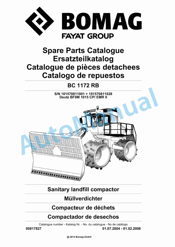 Bomag BC 1172 RB Sanitary Landfill Compactor Spare Parts Catalogue 00817827