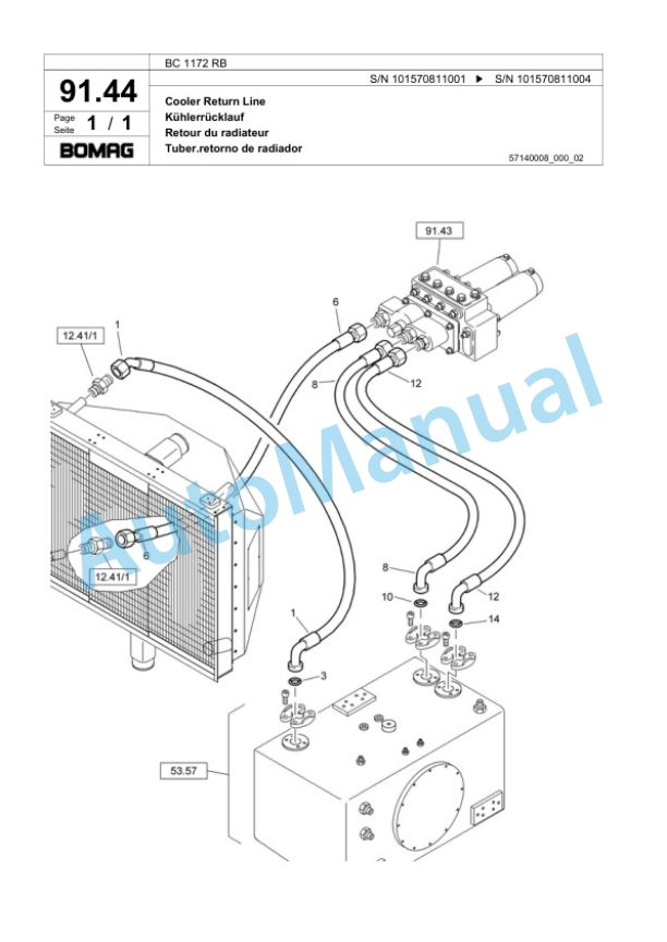 Bomag BC 1172 RB Sanitary Landfill Compactor Spare Parts Catalogue 00817827-3