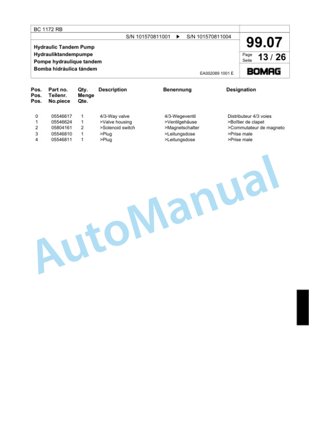 Bomag BC 1172 RB Sanitary Landfill Compactor Spare Parts Catalogue 00817827-4