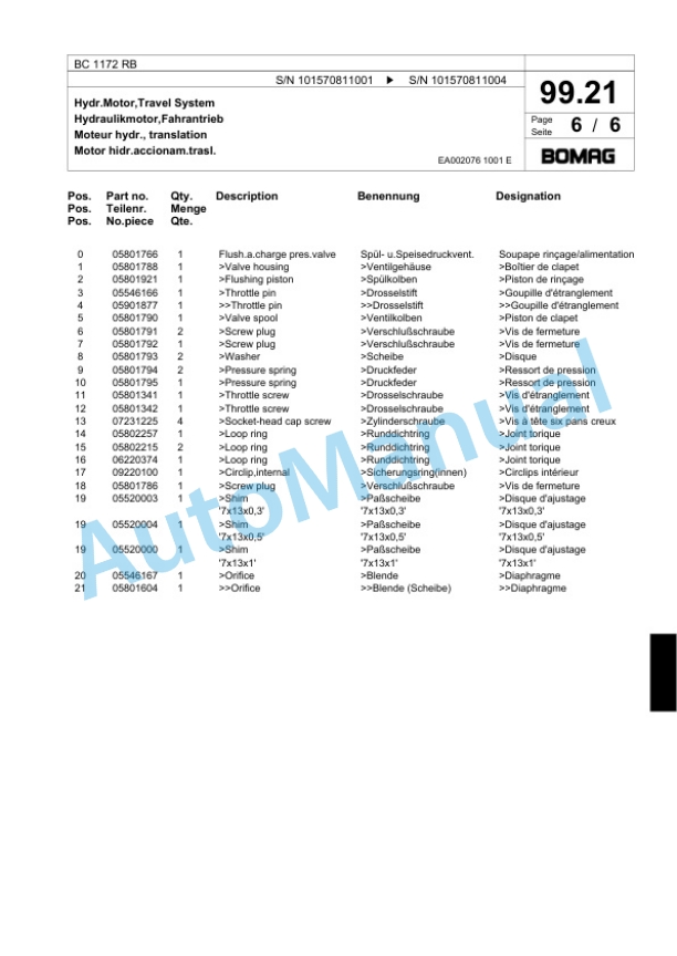 Bomag BC 1172 RB Sanitary Landfill Compactor Spare Parts Catalogue 00817827-5