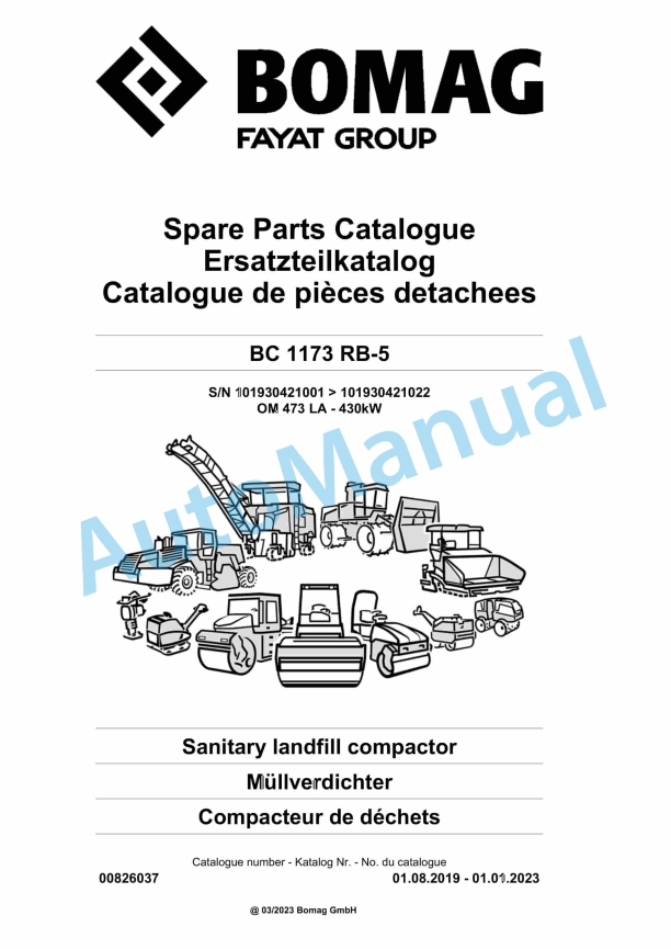 Bomag BC 1173 RB-5 Sanitary Landfill Compactor Spare Parts Catalogue 00826037