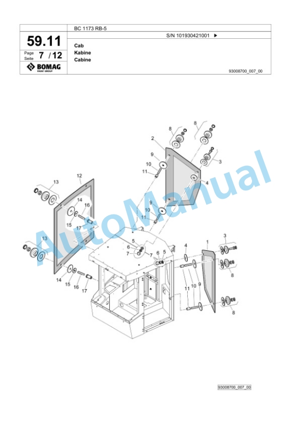 Bomag BC 1173 RB-5 Sanitary Landfill Compactor Spare Parts Catalogue 00826037-2
