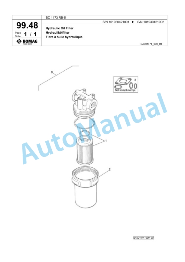 Bomag BC 1173 RB-5 Sanitary Landfill Compactor Spare Parts Catalogue 00826037-5