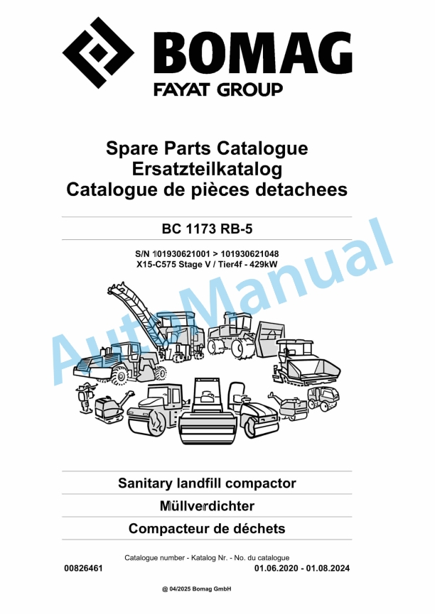 Bomag BC 1173 RB-5 Sanitary Landfill Compactor Spare Parts Catalogue 00826461