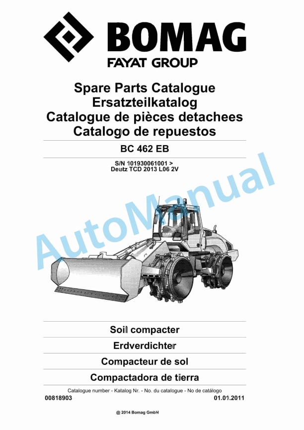 Bomag BC 462 EB Soil Compacter Spare Parts Catalogue 00818903