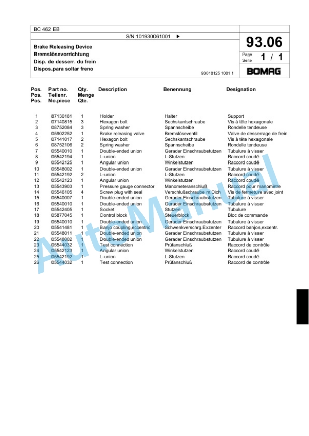 Bomag BC 462 EB Soil Compacter Spare Parts Catalogue 00818903-3