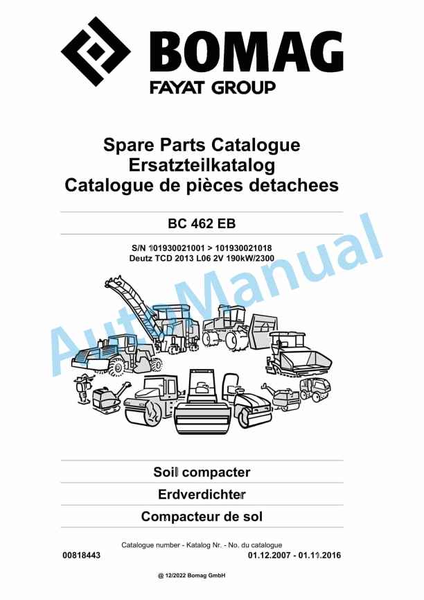 Bomag BC 462 EB Soil Compactor Spare Parts Catalogue 00818443