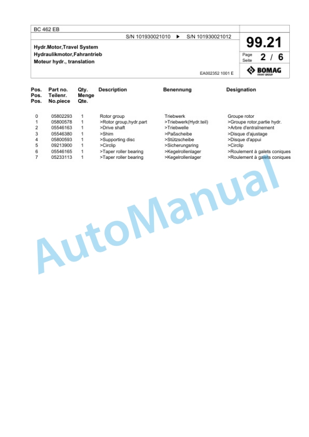 Bomag BC 462 EB Soil Compactor Spare Parts Catalogue 00818443-3