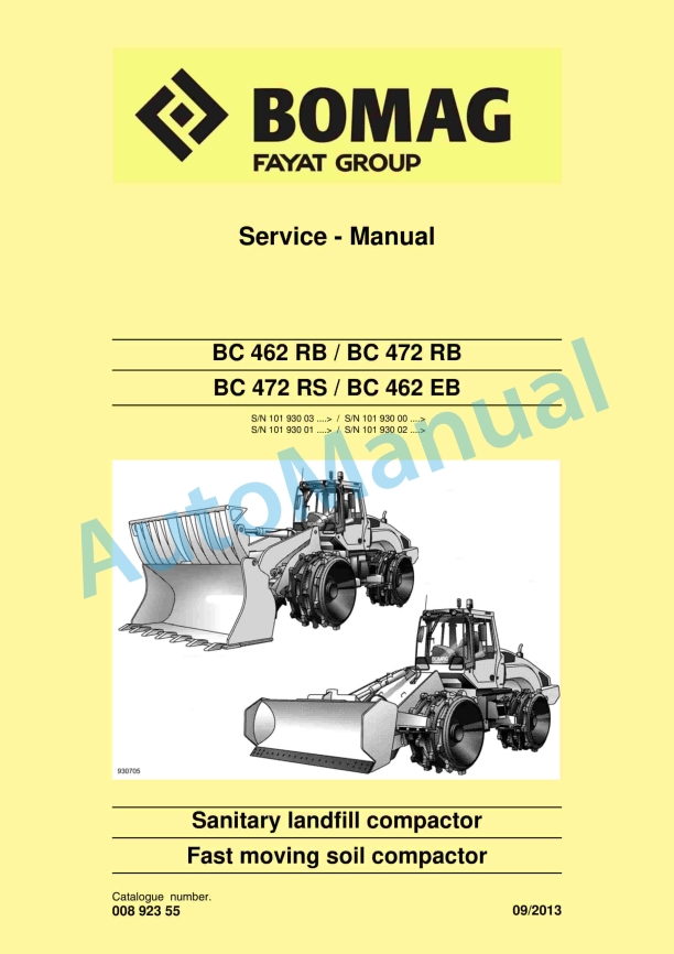 Bomag BC 462 RB, BC 472 RB, BC 472 RS, BC 462 EB Sanitary Landfill Compactor Service Manual 00892355