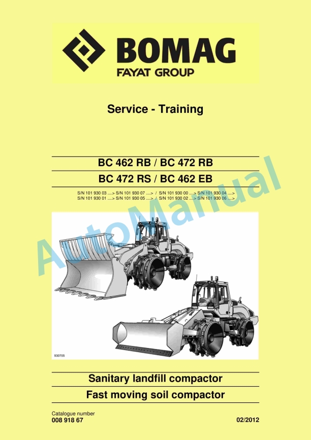 Bomag BC 462 RB, BC 472 RB, BC 472 RS, BC 462 EB Sanitary Landfill Compactor Service Training 00891867