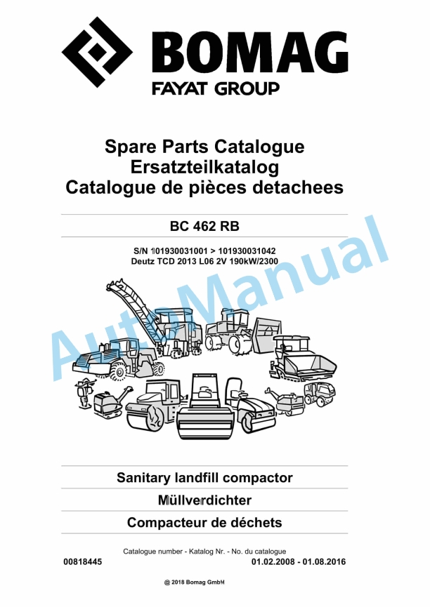 Bomag BC 462 RB Sanitary Landfill Compactor Spare Parts Catalogue 00818445
