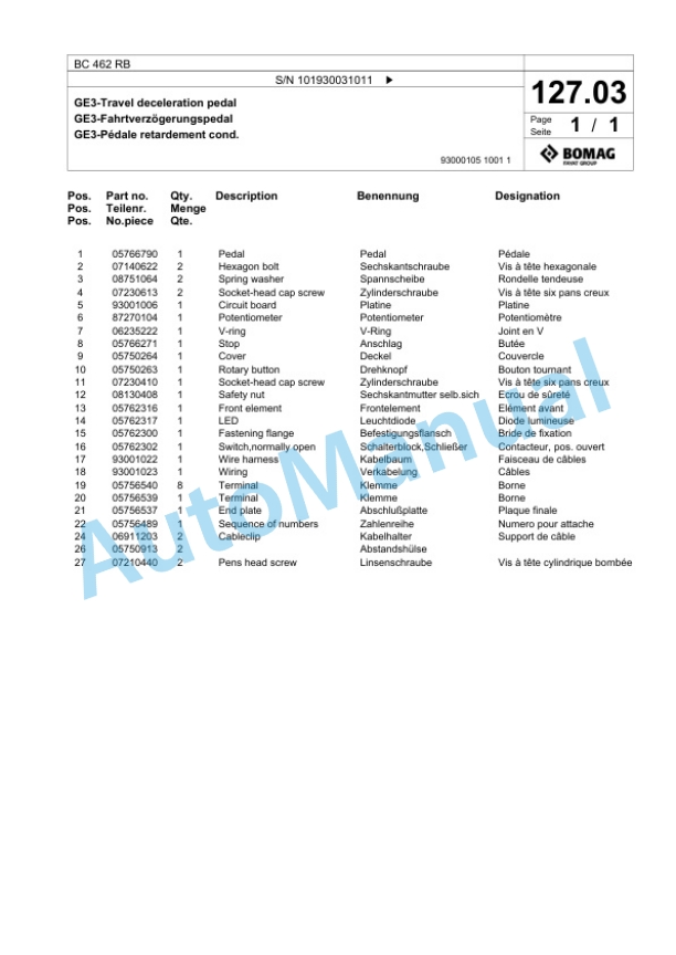 Bomag BC 462 RB Sanitary Landfill Compactor Spare Parts Catalogue 00818445-5